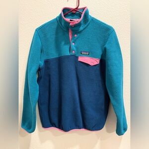 Patagonia Teal, Navy & Pink Kids Snap-T Fleece Pullover